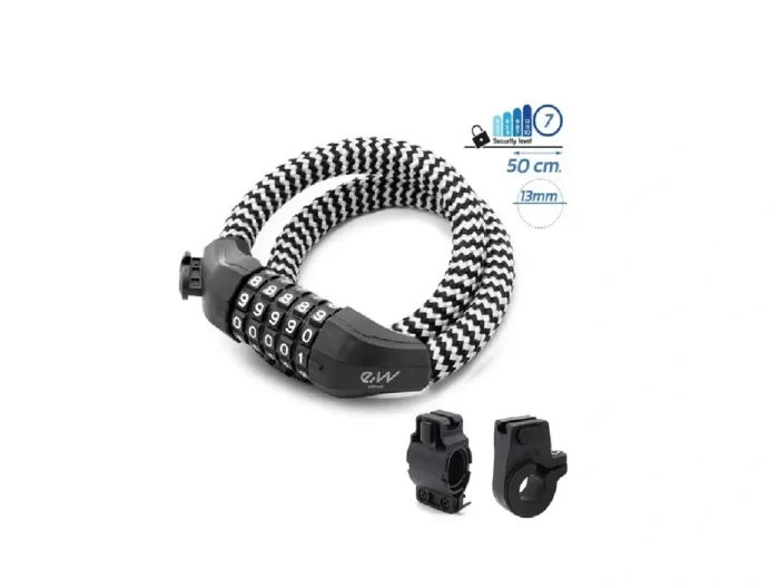 Antifurt bicicleta si trotineta alb cu cifru eWheel lacat bicicleta
