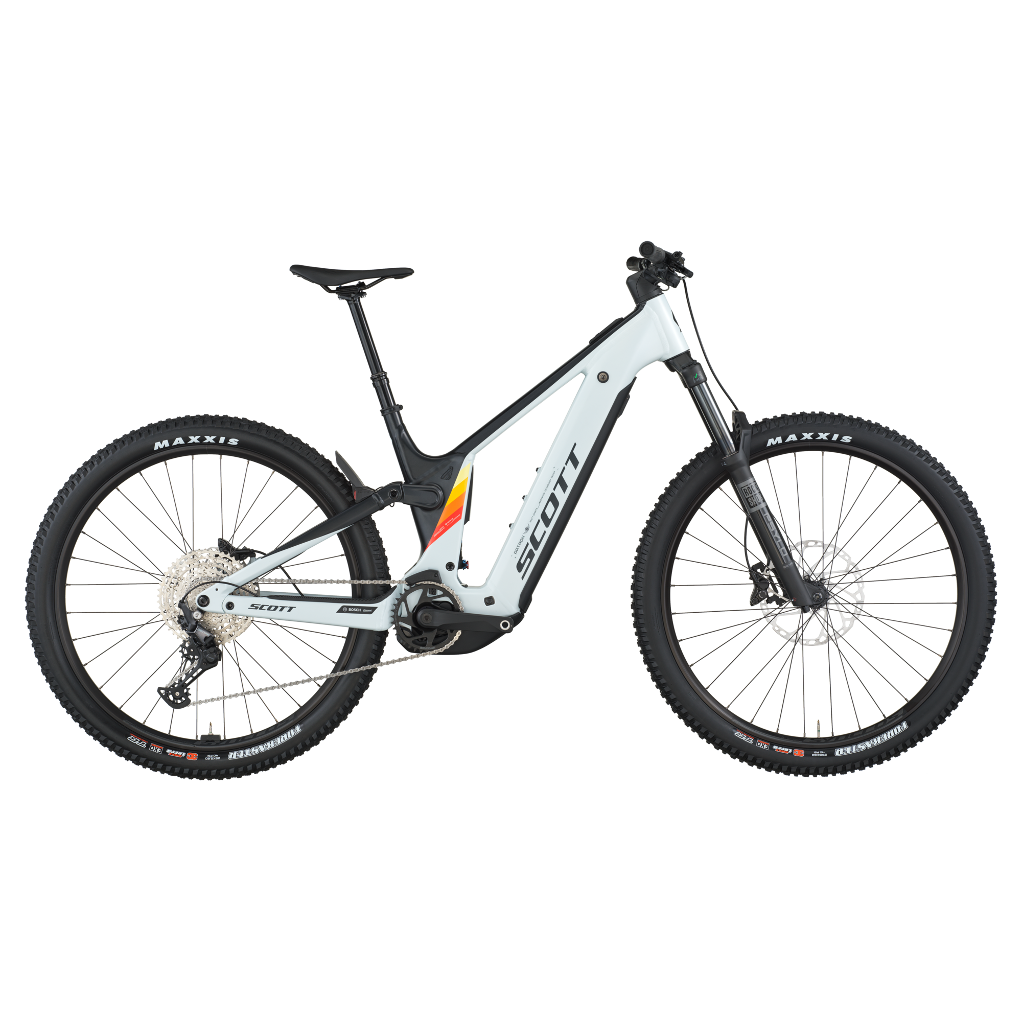 Bicicleta electrica Full Suspension Scott Patron 930 alb negru Motor Bosch Performance Line CX