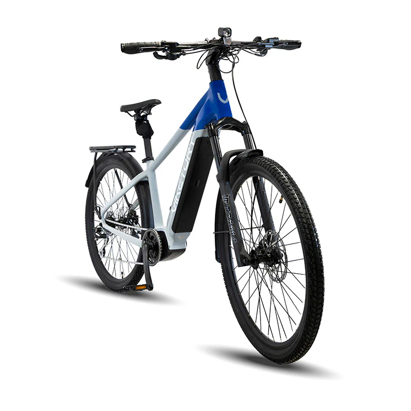 Bicicleta electrica adulti gri albastra Viketory Ventix Plus Urban bicicleta asistata electric Schimbator Shimano 7 viteze