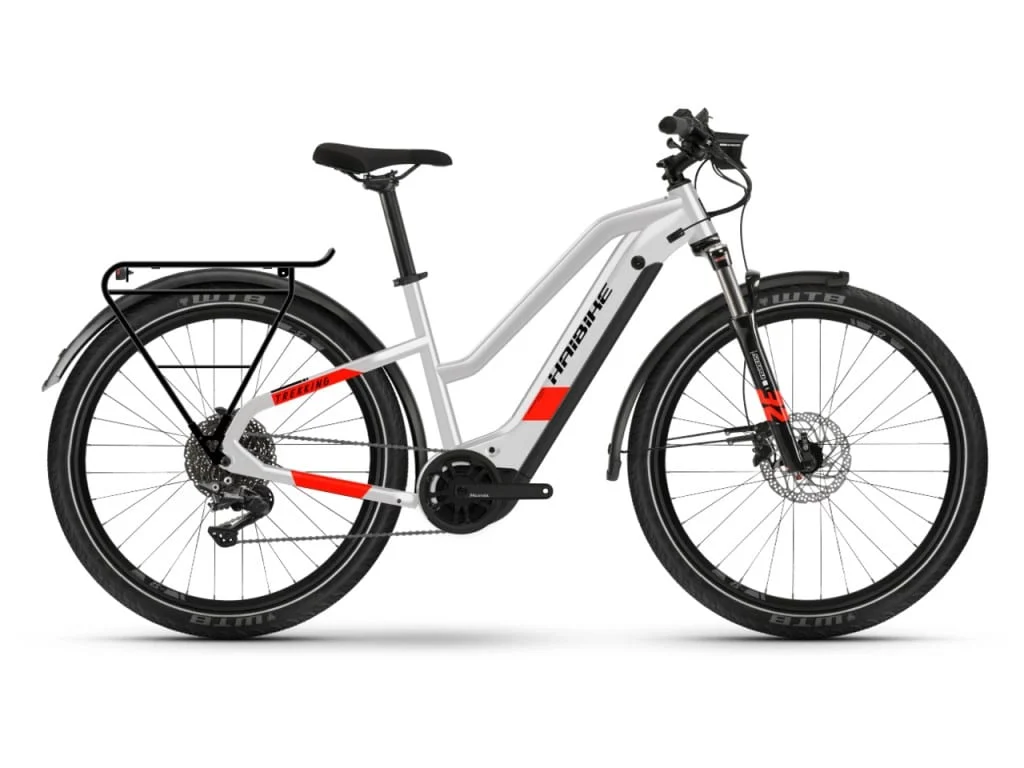 Bicicleta electrica dama Trekking Haibike 7 Low gri rosu Motor Sistem Yamaha PW-ST 250W 25km/h 70Nm