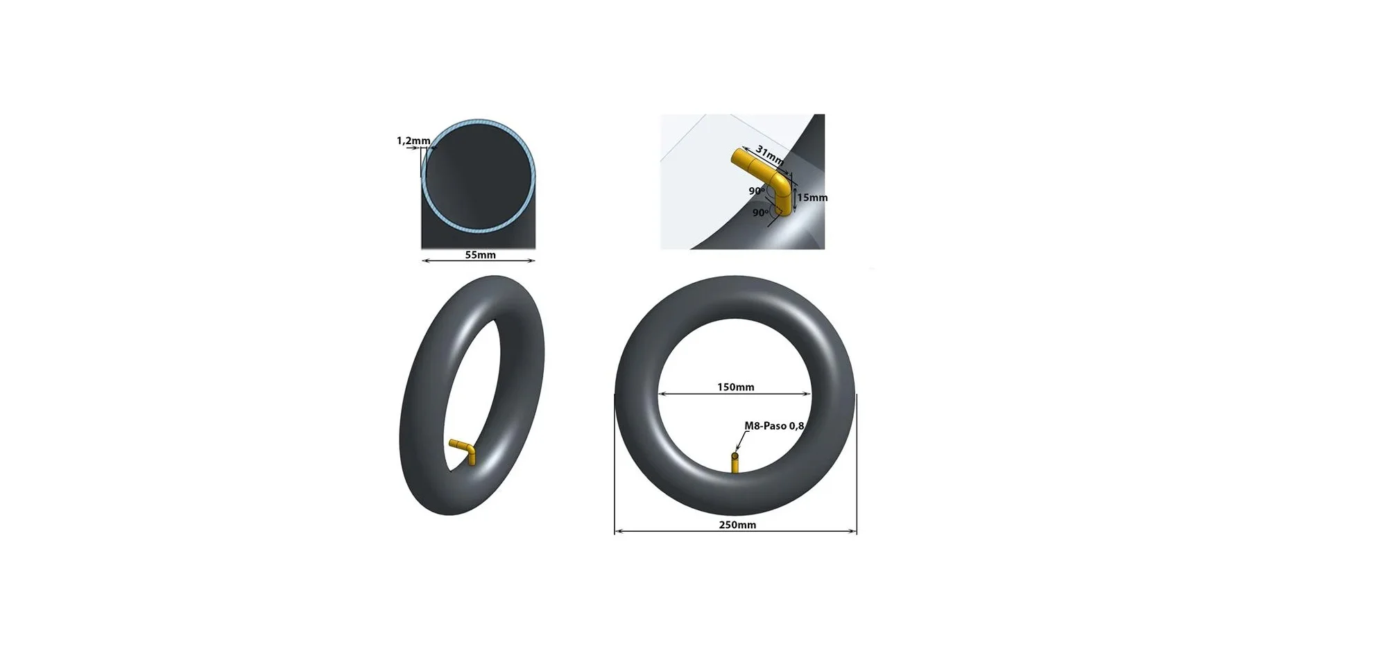Camera trotineta electrica 10×2.125 ventil 90° eWheel compatibil cu cariucior copii Camera rezistenta