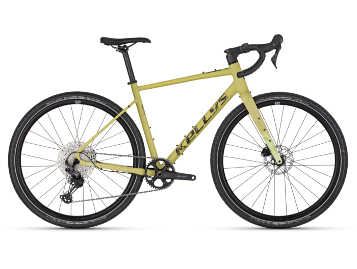 Gravel bike Kellys Groot 90 Dusty Yellow Furca: KELLYS Carbon Disc, 1.5 tapered steerer / flat mount disc brake / internal routing / 12 mm thru axle