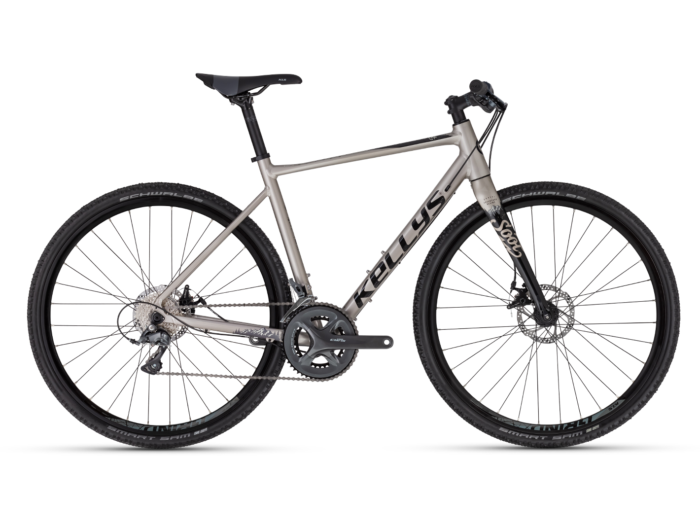 Gravel bike Kellys Soot 20 Silver Pedalier: SHIMANO Claris R2000 (50x34T) - length 170 mm (S - M), 175 mm (L)