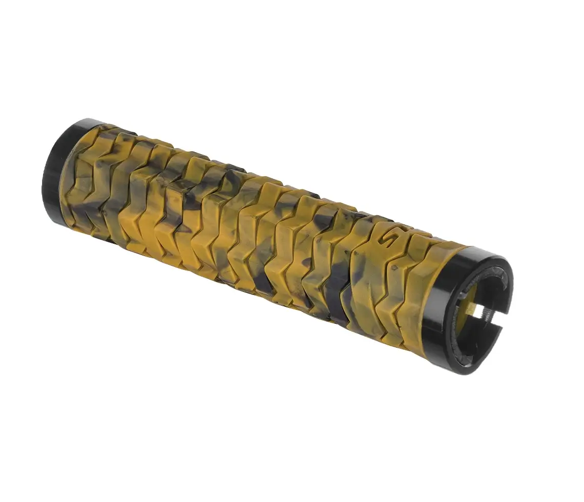Mansoane bicicleta LockOn galben negru Kellys Poison, mansoane mtb.